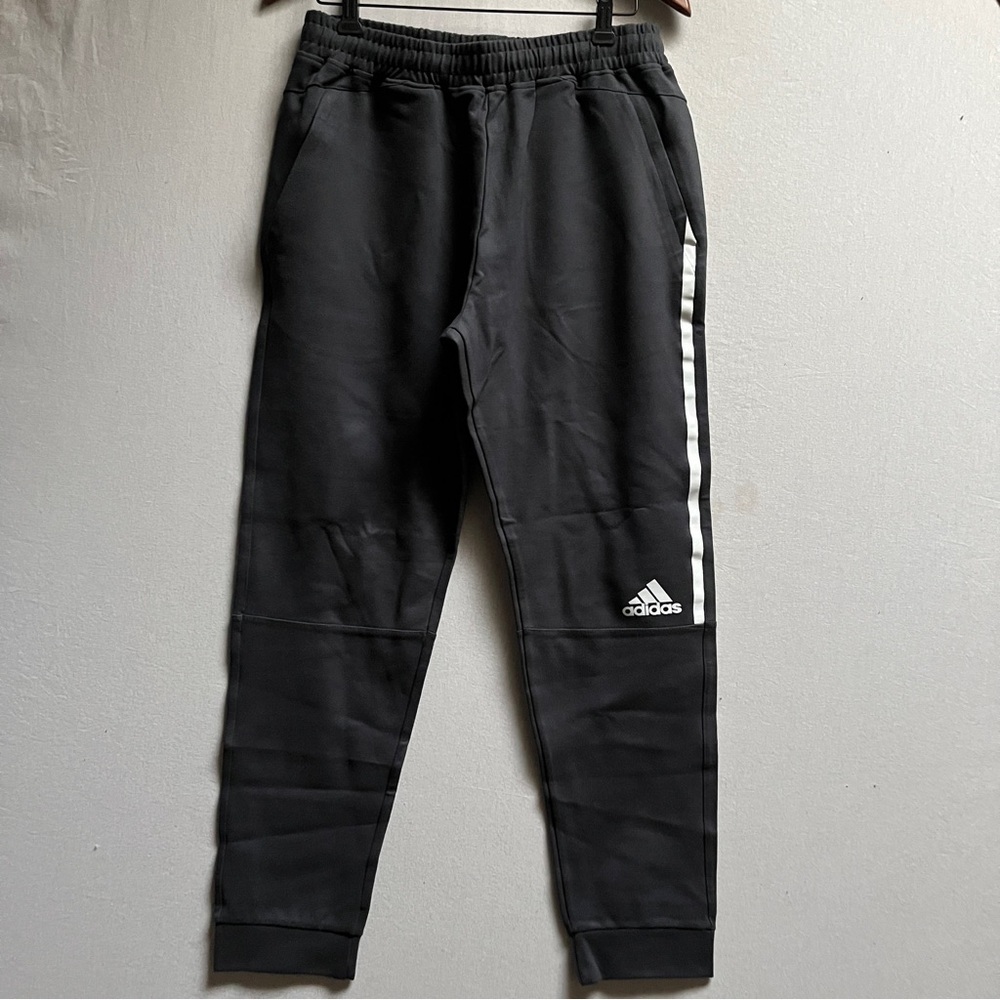 Adidas Black Athletic Joggers with White Logo Sz L